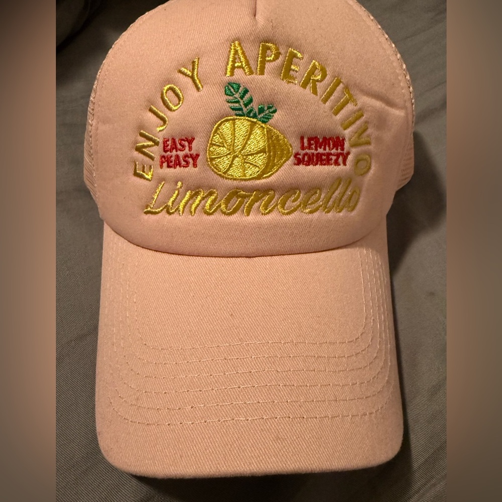 Limoncello Apertivo Easy Peasy Lemon Squeezy Baseball Cap. Pink. NWT